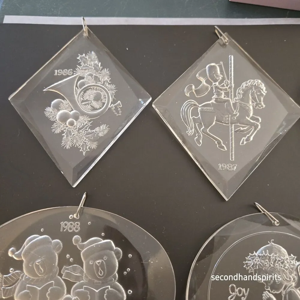 13 Vintage 1980s - 90s  Acrylic (Clear) Etched Ornaments